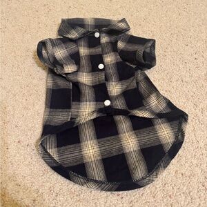 Black & Cream Plaid Button-Up Dog Shirt Tag says XL but it fits a small dog